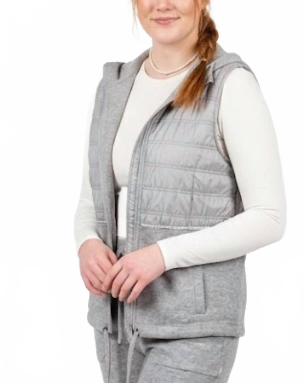 NEW TRIBAL mix media zip up vest in grey